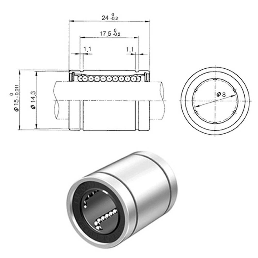 LM8UU 8mm Linear Ball Bearing - Image 2