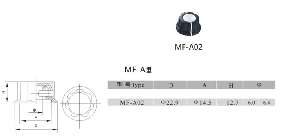 MF-A2 Bakelite Potentiometer Amplifier Knob Cap Cover Black - Image 2