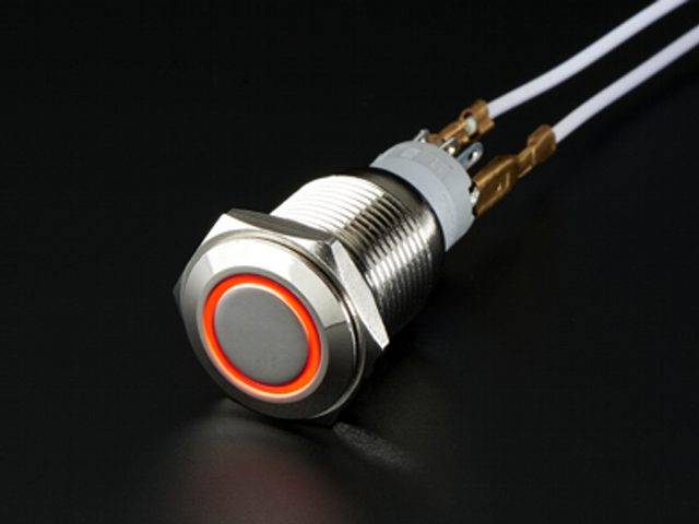 16mm 12V 5Pin Waterproof Metal On/Off Switch With Red LED Ring