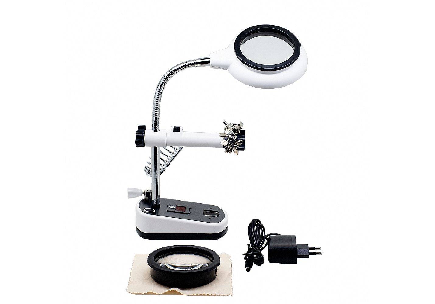 MG16075C-8L 8 LED Auxiliary Clip Magnifier Soldering Stand With Replaceable Lens