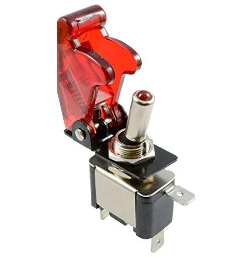 12V 20A LED Toggle Missile Switch with Transparent Red Cover - Image 2