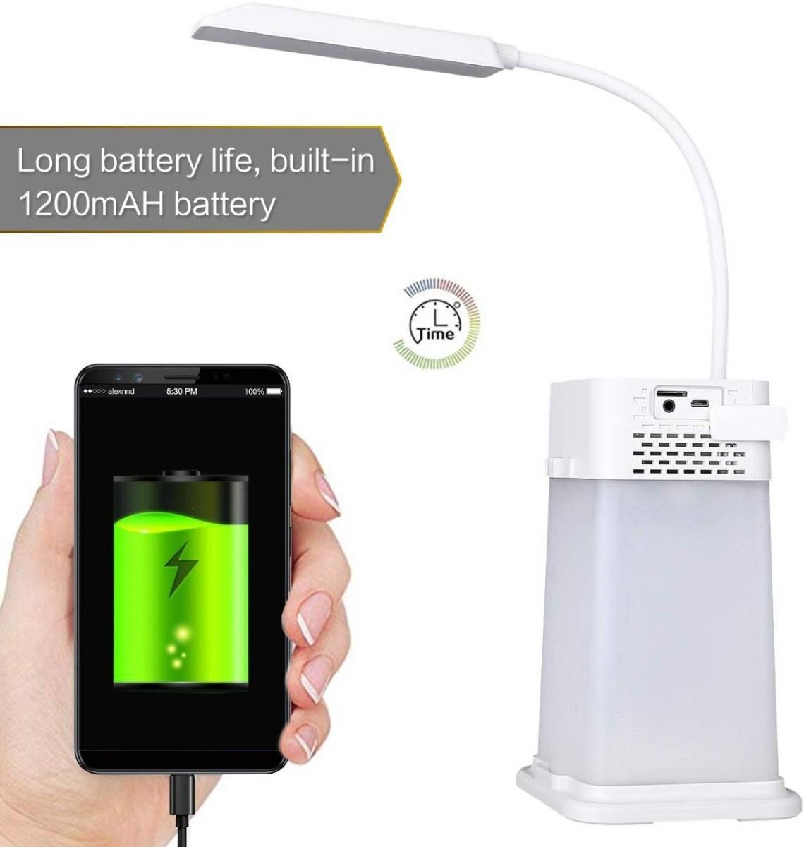 LED Desk Lamp - 2 in 1 Table Lamp with Portable Bluetooth Speaker, Night Lamp Warm Light Adjustable Brightness, MP3 Player, Hands Free for Indoor and Party Lighting J18 - Baby Blue - Image 6