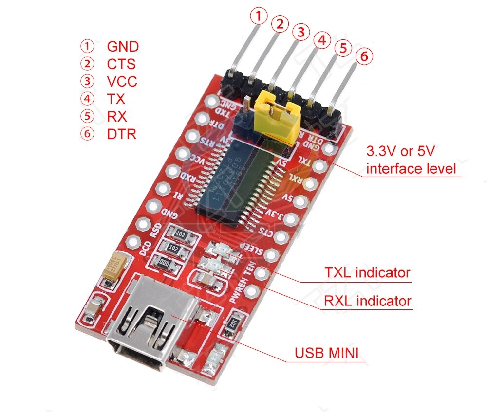 USB mini to TTL FTDI Board Module FT232RL Switchable 3.3V/5V - Image 8