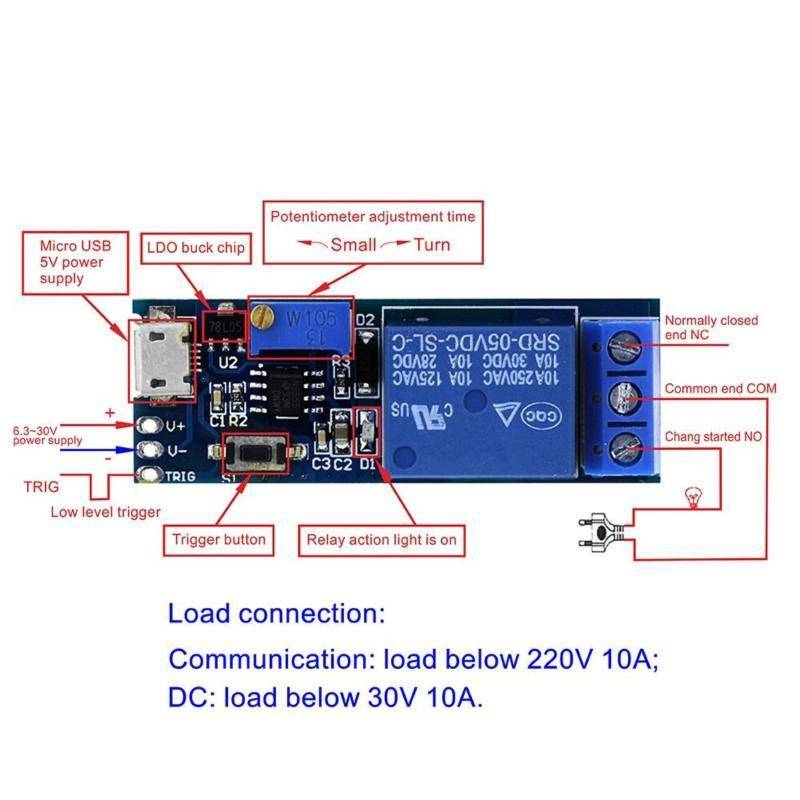 Timer Module Trigger Delay Relay Module 5-30V with Micro USB - Image 2