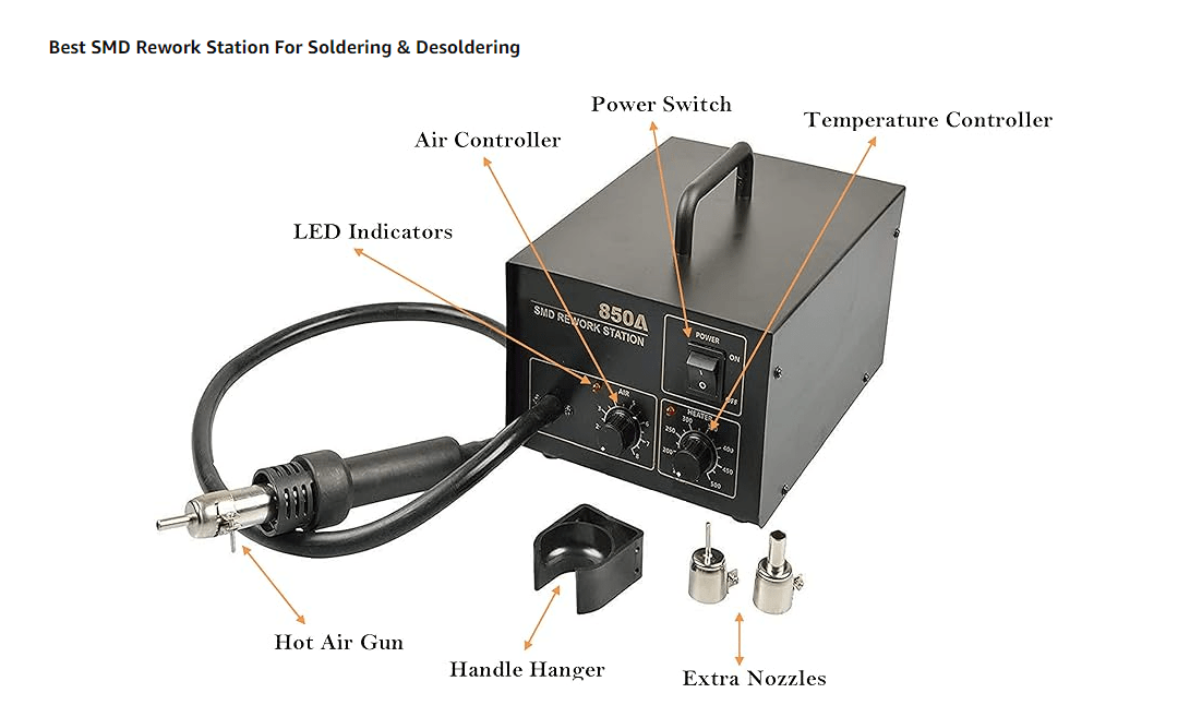 Hot Air Gun Soldering Station With Air & Temperature Controller 850A - Image 9