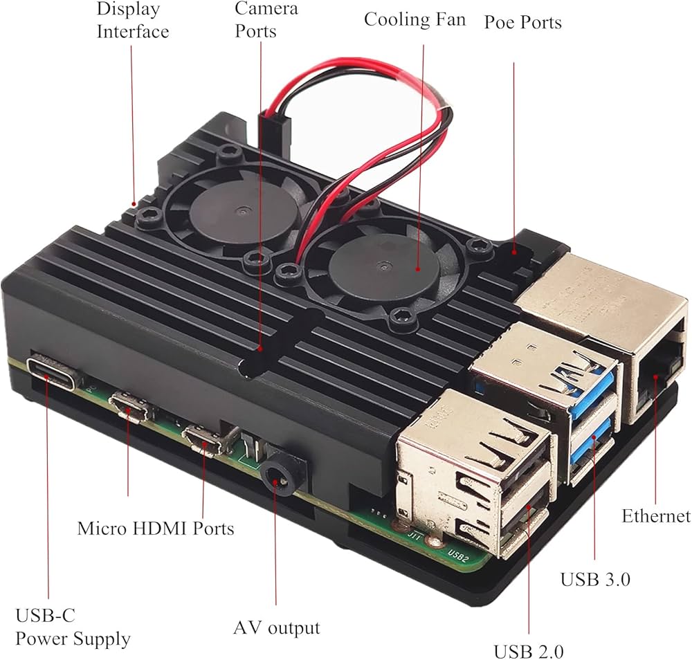 Raspberry Pi4 Model B Aluminum Case Shell Enclosure with w/ Dual Cooling Fan - Image 5