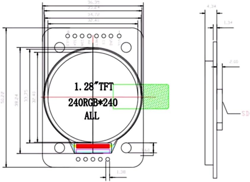 TFT SPI Interface LCD Module 1.28 inch Round Display RGB 240X240 microSD card slot - Image 3