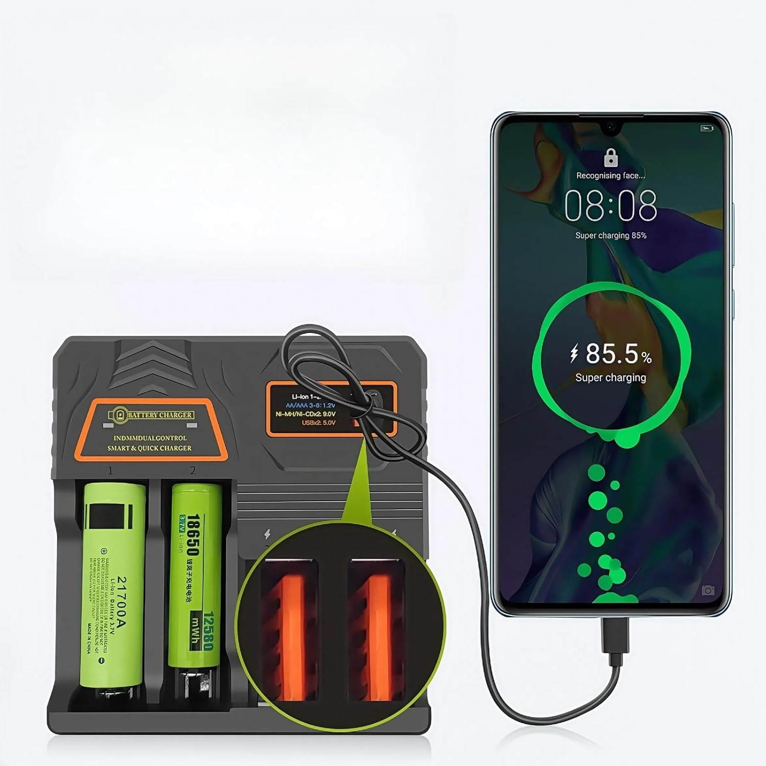 18650 Battery Charger, Smart Multi-Function Battery Charger,Universal 3.7V Li-ion,1.2V Ni-MH/Ni-Cd Batteries - Image 7