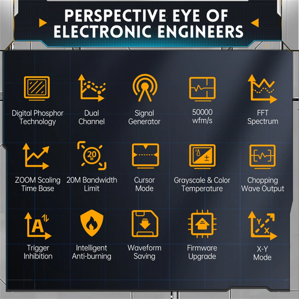 FNIRSI DPOX180H Handheld Phosphor Digital Oscilloscope 180MHz -3DB 50000wfms/s Dual Channel 20Mhz Signal Generator ZOOM XY FFT - Image 4