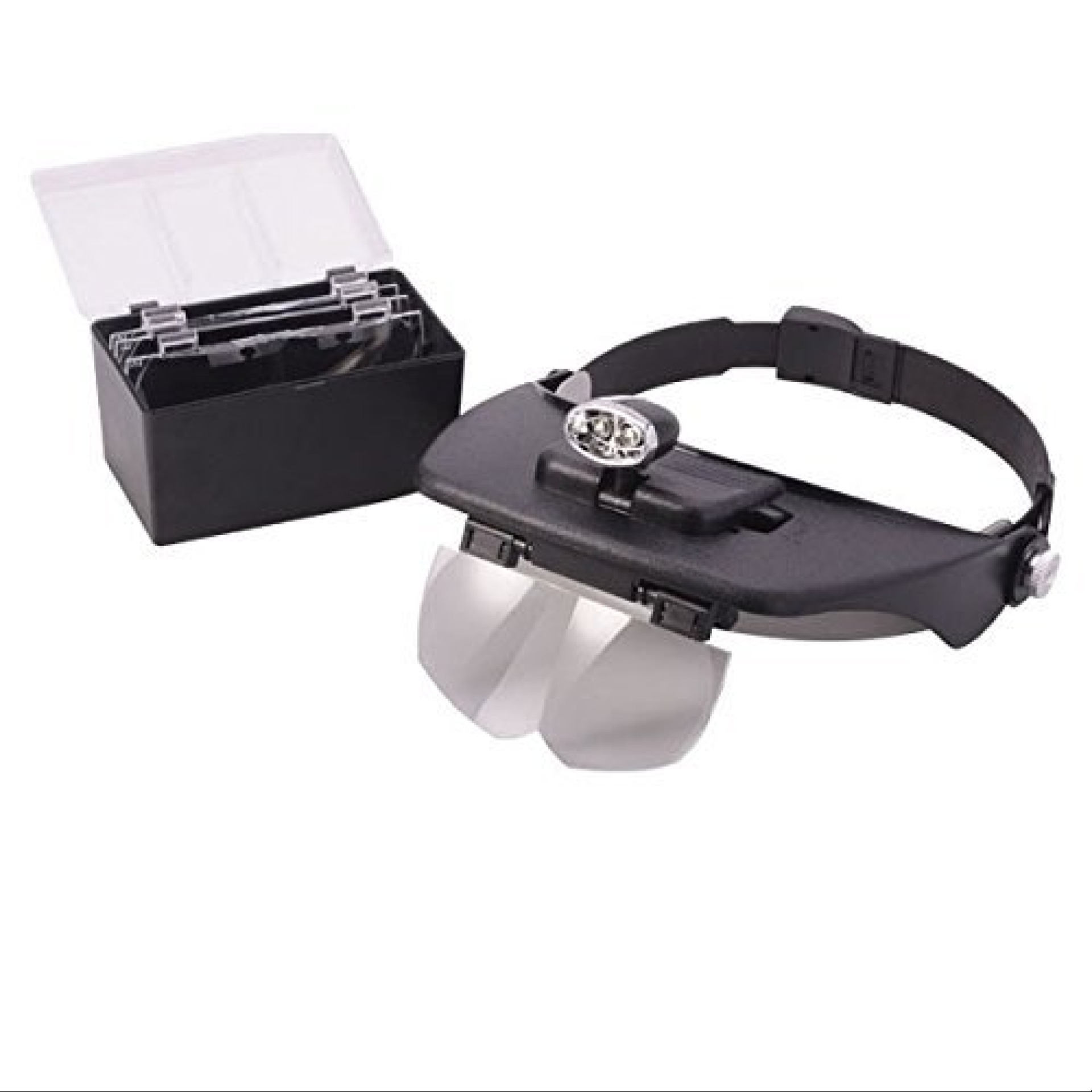 MG81001-A Adjustable Headband Magnifying Glass with 4 Different Replacement Lenses and 2 LED Lamps
